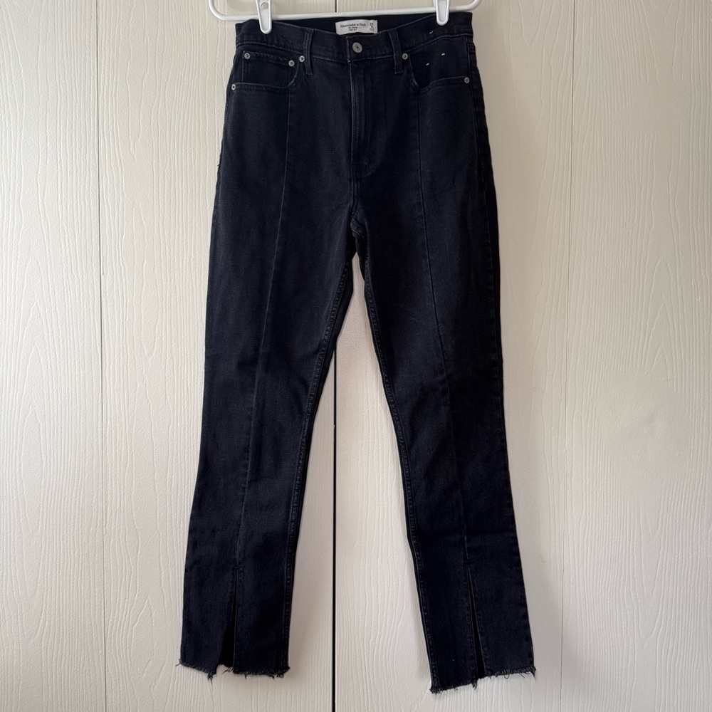 Abercrombie & Fitch Skinny High Rise Split Front Jeans In Washed Black Size 8 - Picture 4 of 9